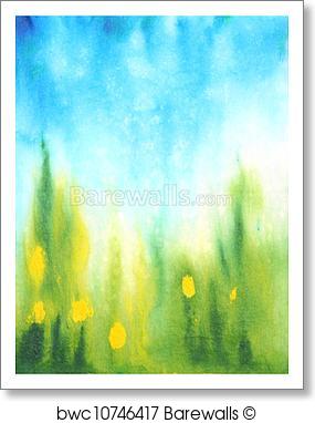 285x382 Art Print Of Abstract Hand Drawn Watercolor Background Blue Sky