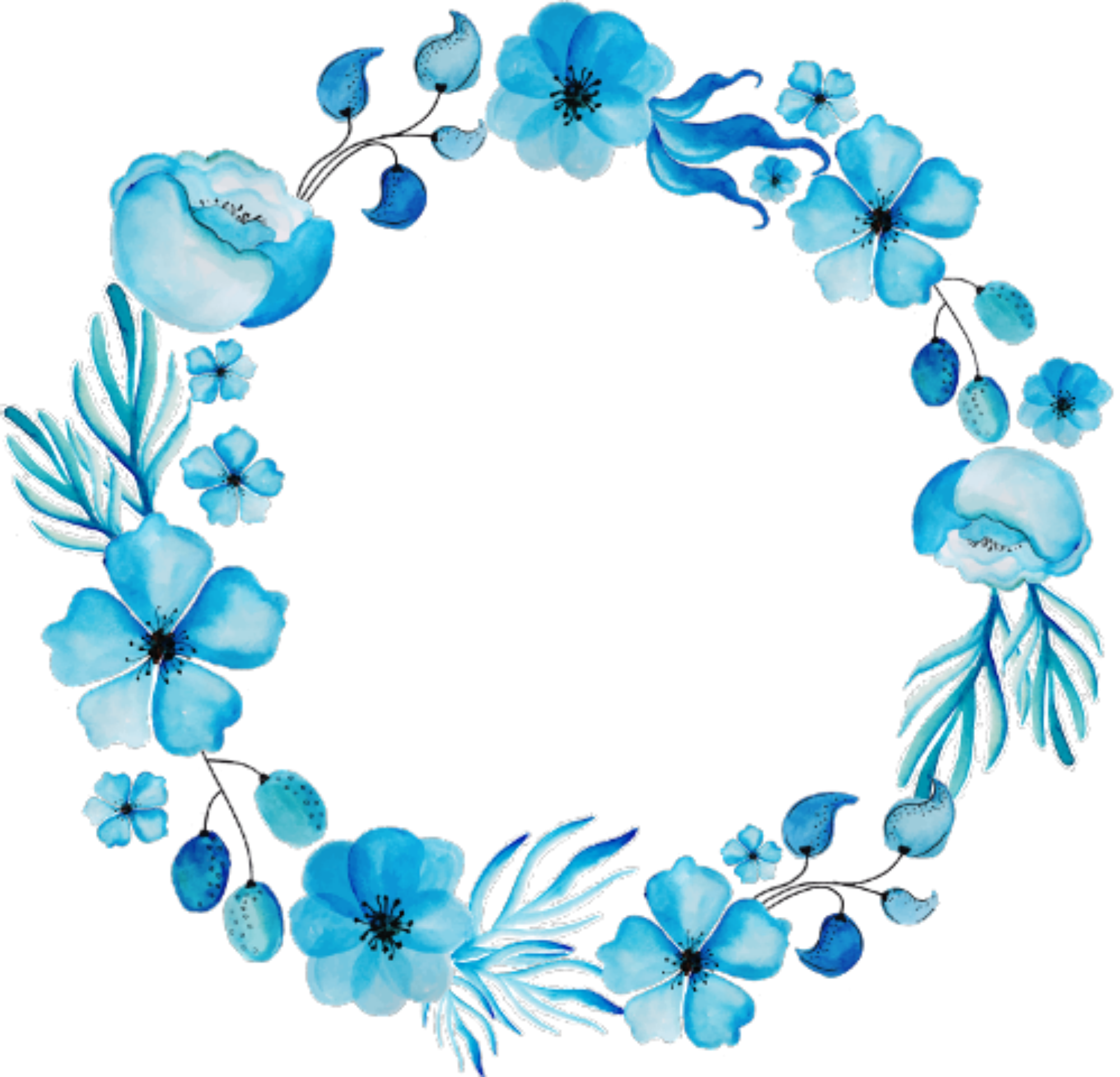 2000x1924 Ftestickers Flowers Frame Circle Watercolor Blue