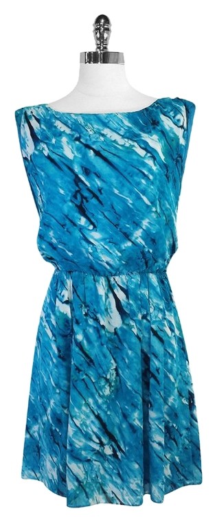 316x760 Alice + Olivia Blue Watercolor Print Silk Sleeveless Above Knee