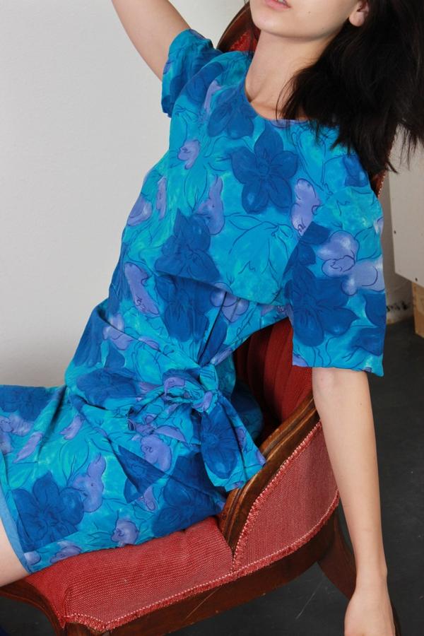 600x900 Blue Watercolor Side Tie Dress M Red Luck Online