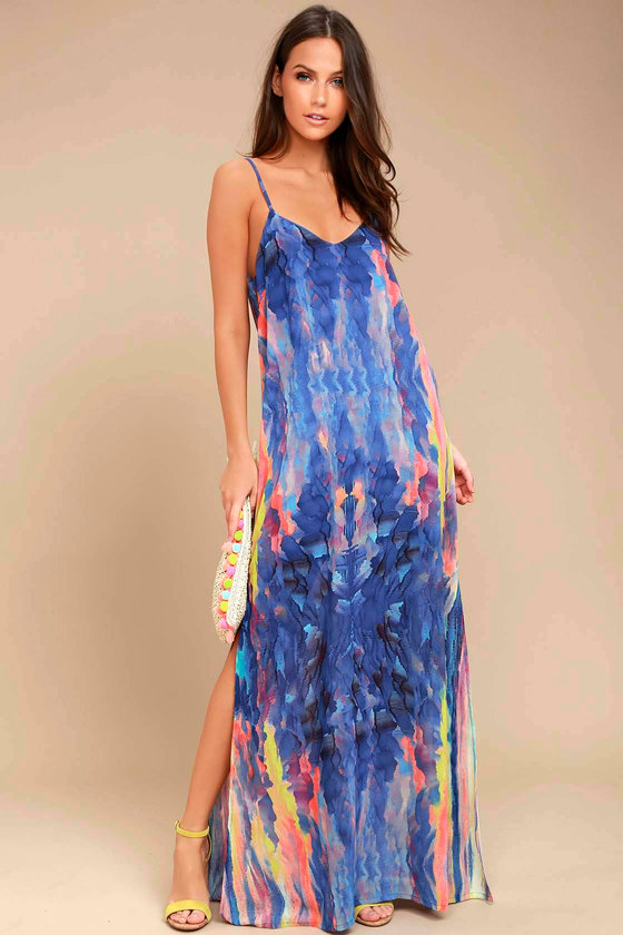 560x840 Cool Royal Blue Print Maxi Dress