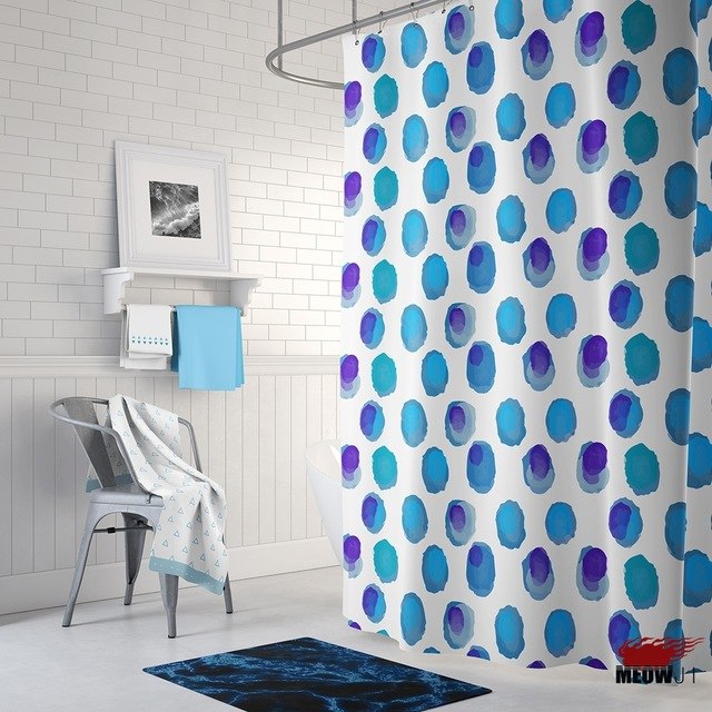 640x640 Fresh Blue Watercolor Dots Shower Curtain Printed Polyester Fabric