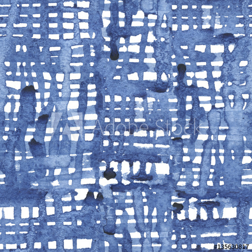 500x500 Seamless Pattern With Blue Watercolor Lattice For Textile