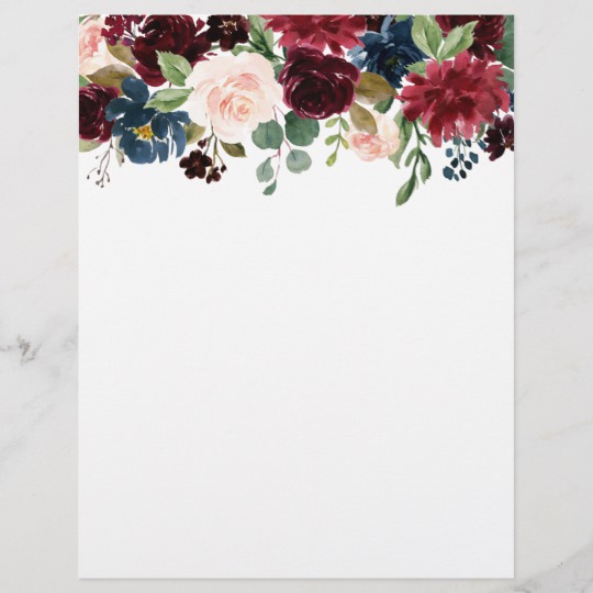 540x540 Burgundy Blue Watercolor Flowers Border