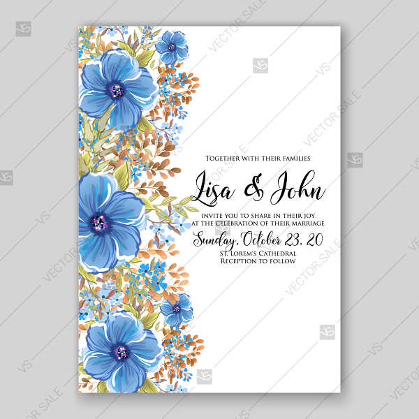 600x600 Anemone Forget Me Not Blue Watercolor Flowers Wedding Invitation