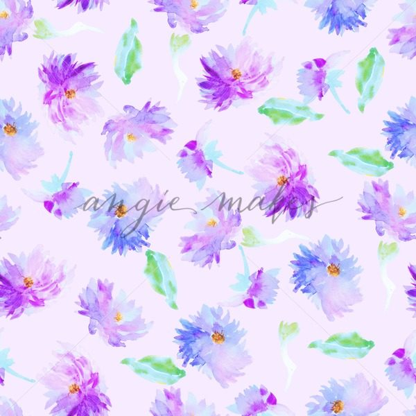 600x600 Pretty Purple And Blue Watercolor Flowers Repeating Pattern