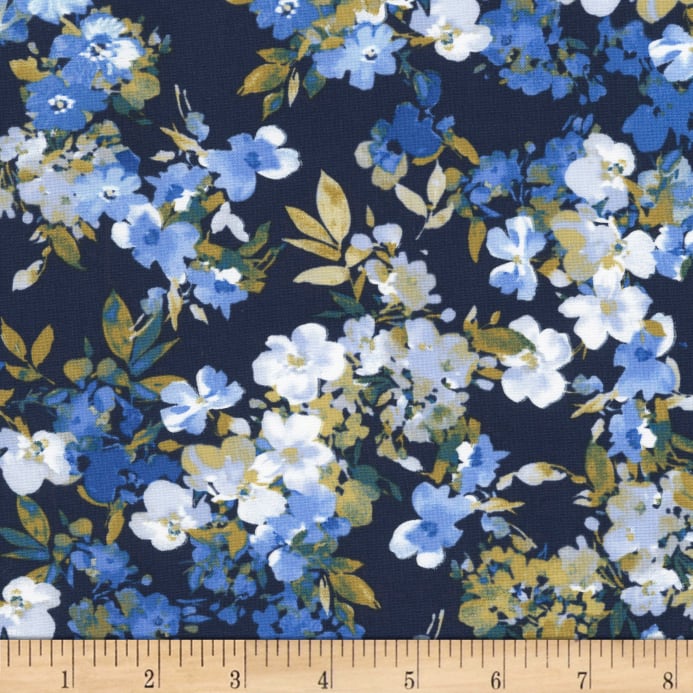 693x693 Timeless Treasures Fields Of Blue Watercolor Flowers Navy