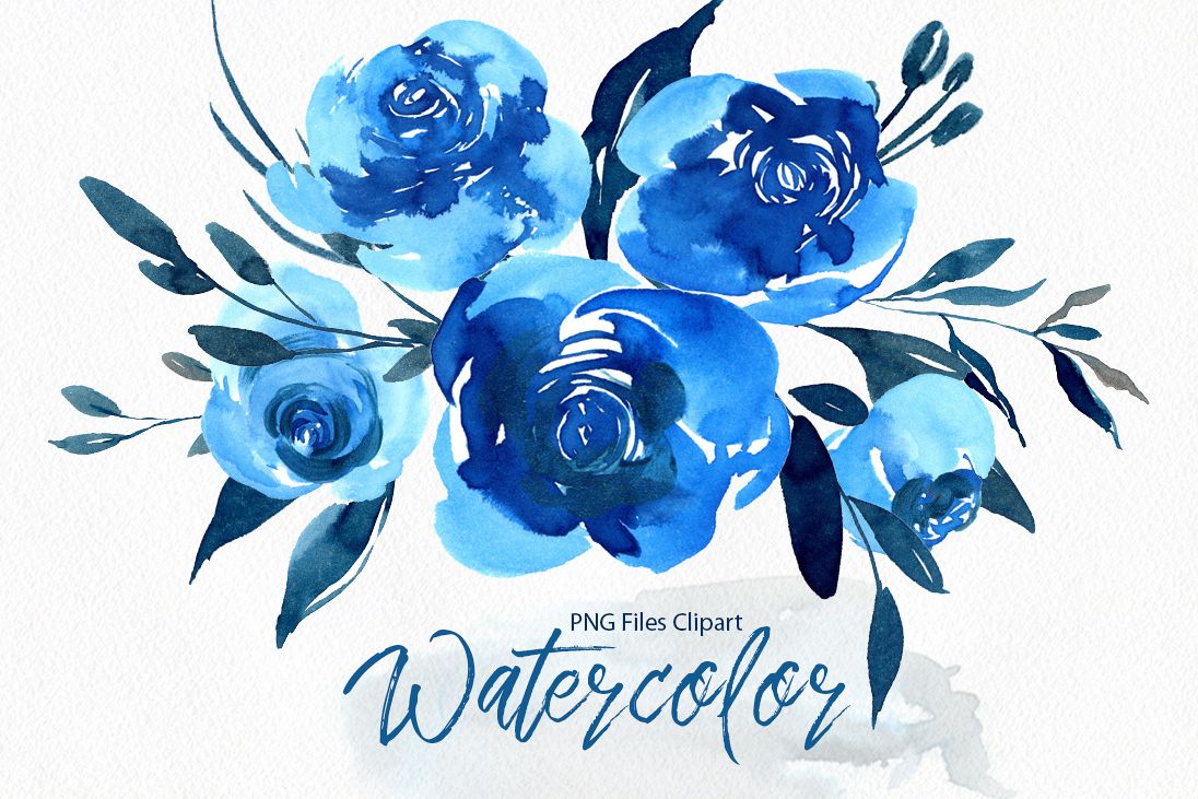 1096x731 Watercolor Indigo Blue Roses Flowers Png