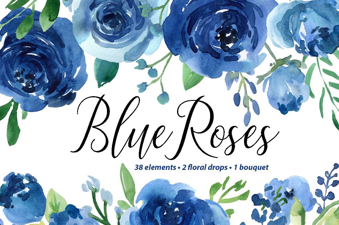 1160x772 Blue Watercolor Roses Flowers Leaves