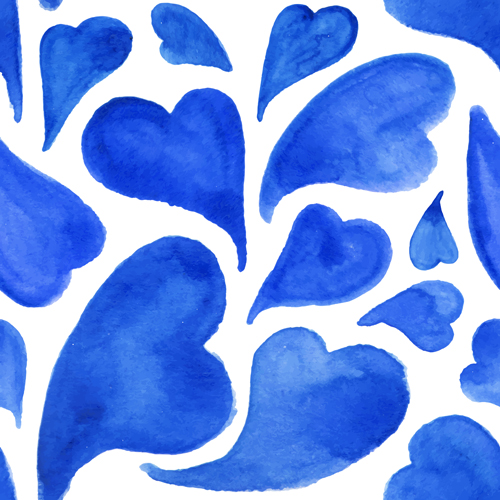 500x500 Blue Watercolor Heart Seamless Pattern Vector Free Download