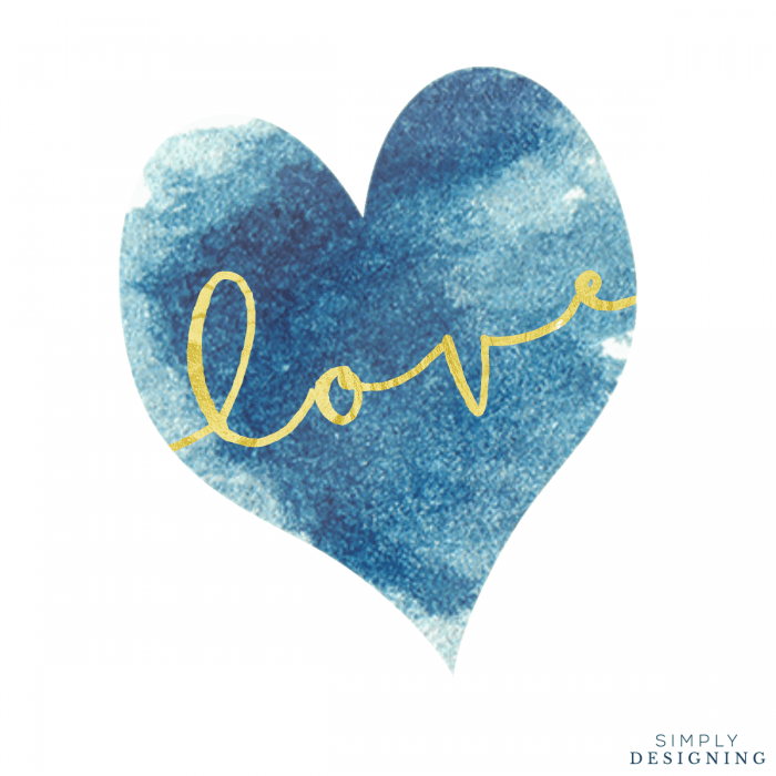700x700 Free Gold Love Printable With Blue Watercolor Heart