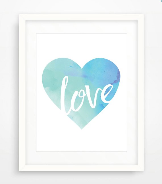 570x646 Love. Watercolor Heart. Wall Art. Gallery Wall. Digital