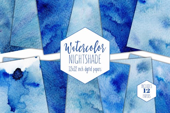 570x379 Indigo Blue Watercolor Digital Paper Pack Commercial Use Etsy