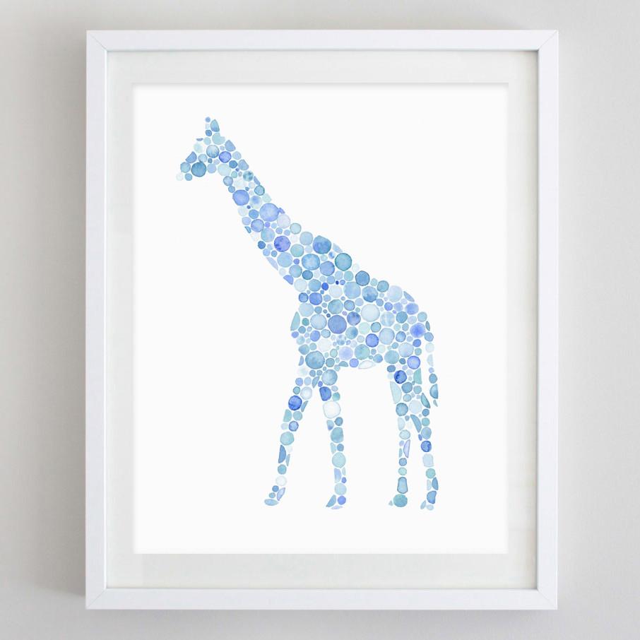 906x906 Blue Giraffe Watercolor Print Carly Rae Studio
