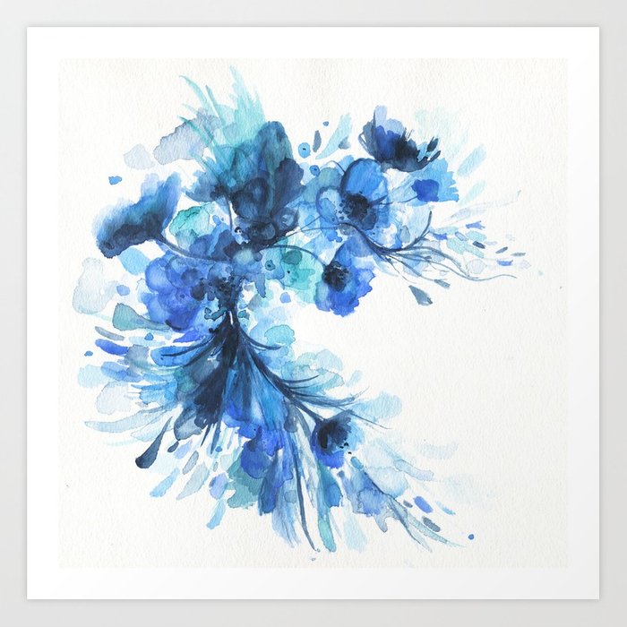 700x700 Blue Watercolor Floral Art Print By Jenmerli Society6
