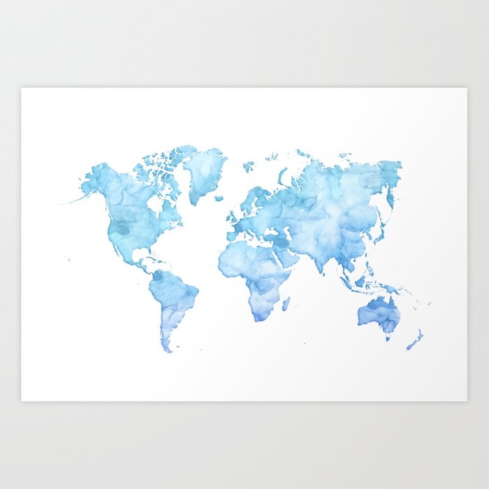 700x700 Light Blue Watercolor World Map Art Print By Blursbyaishop Society6