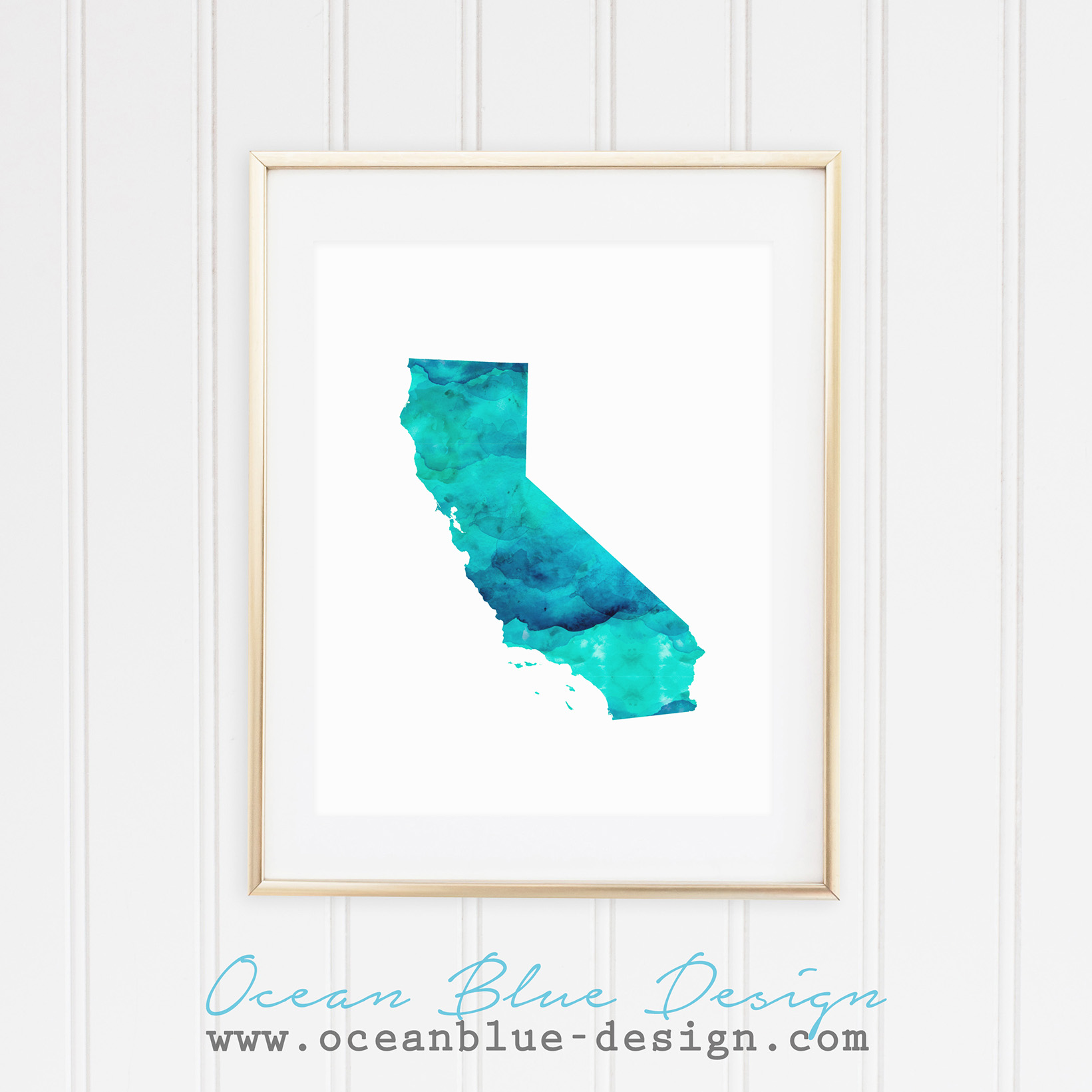 1641x1641 State Of California Watercolor Style Print Ocean Blue Design