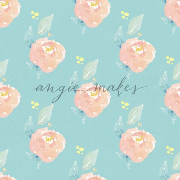 600x600 Peach And Blue Watercolor Painted Flower Wallpaper Pattern