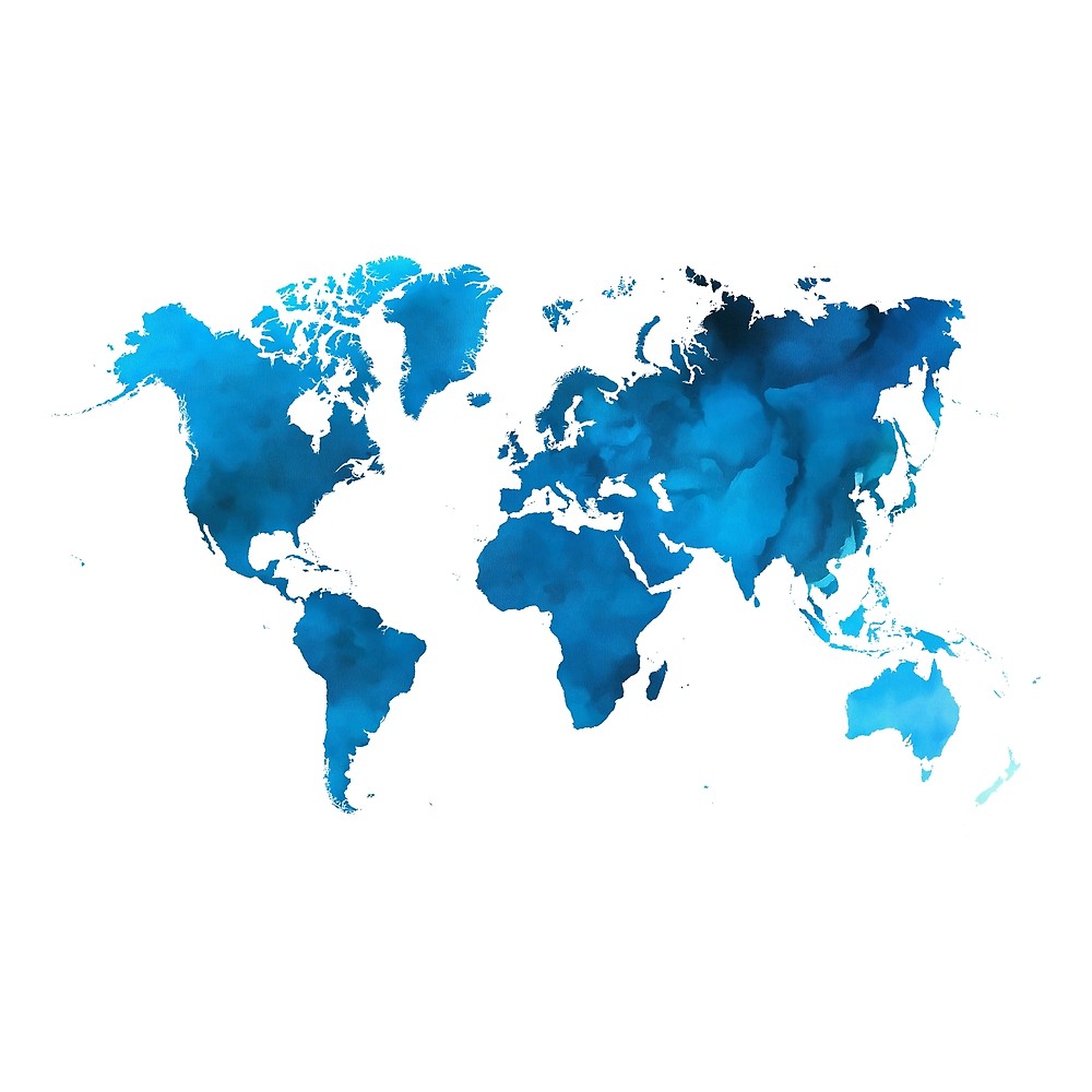 1000x1000 Blue Watercolor World Map By Bangint Redbubble