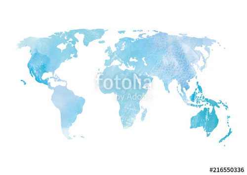 500x355 Blue Watercolor World Map Stock Photo And Royalty Free Images On