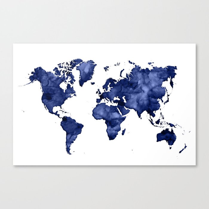 700x700 Dark Navy Blue Watercolor World Map Canvas Print By Blursbyaishop