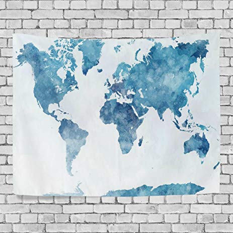 463x463 Artpanda Blue Watercolor World Map Tapestry Abstract