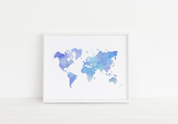 570x398 Light Blue Watercolor World Map Printable World Map Download Etsy