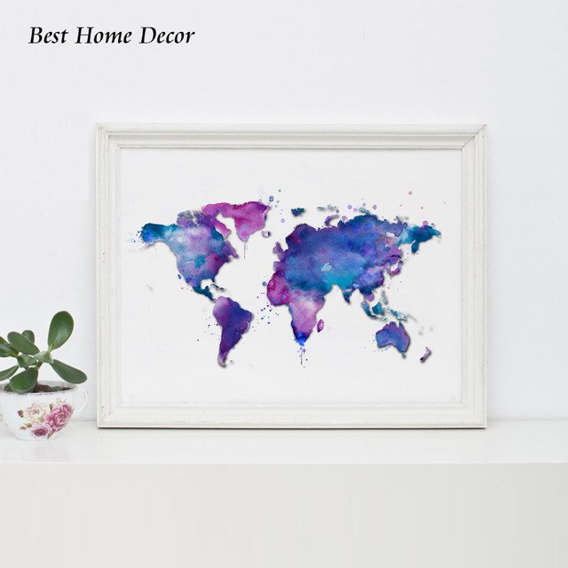640x640 Original Watercolor World Map Art Poster Blue Poster Landscape