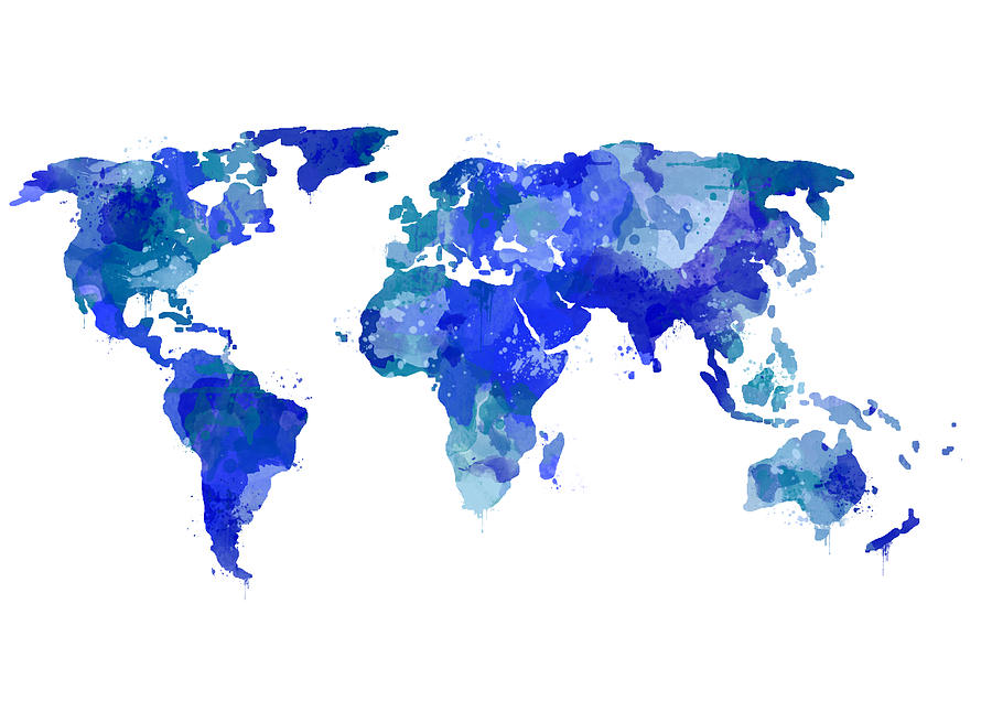 900x636 Watercolor World Map Blue Digital Art By Michelle Eshleman
