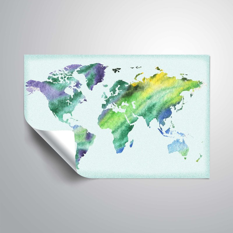 800x800 Wrought Studio Gillham Baby Blue Watercolor World Map Wall Decal