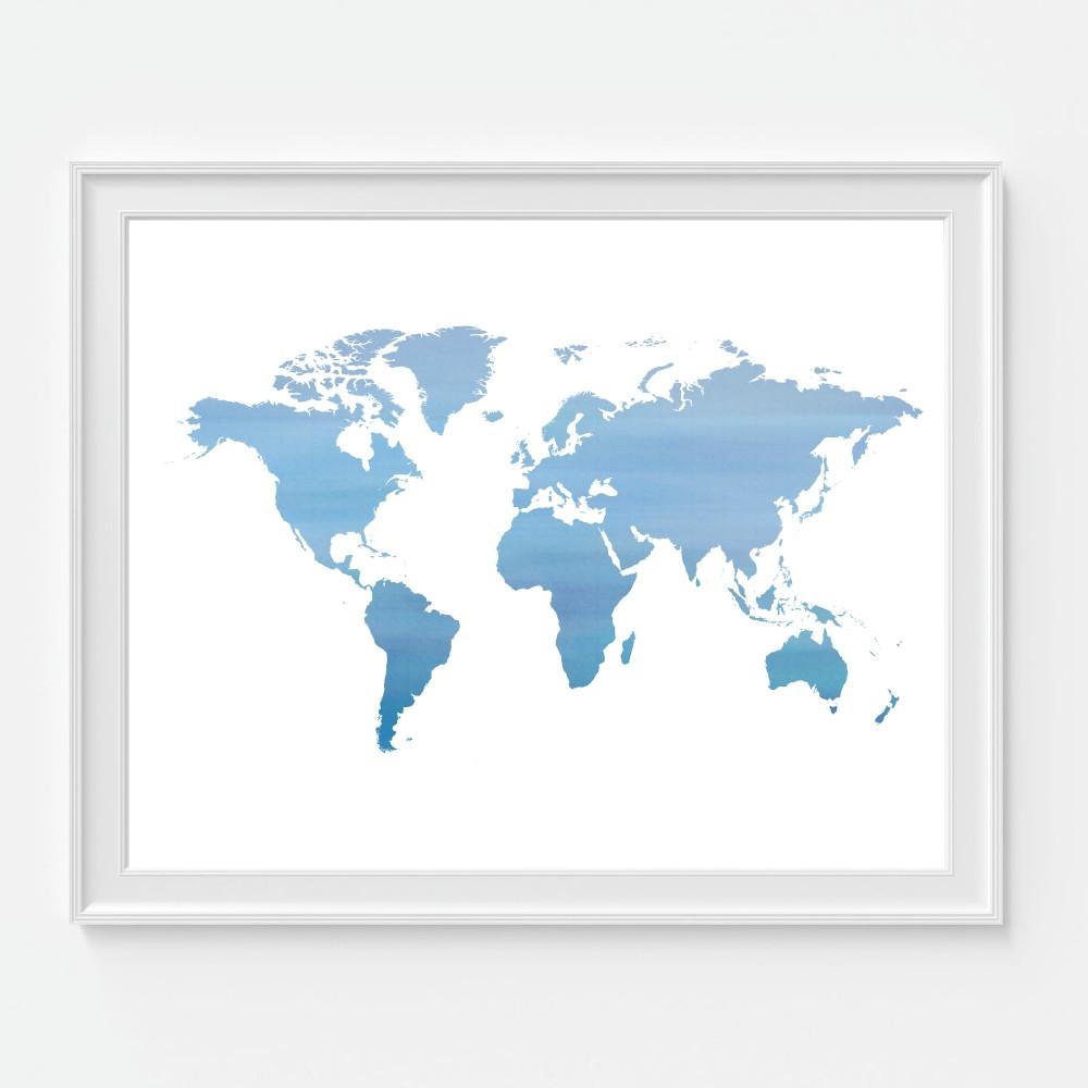 1000x1000 Blue Watercolor World Map Art Picturality