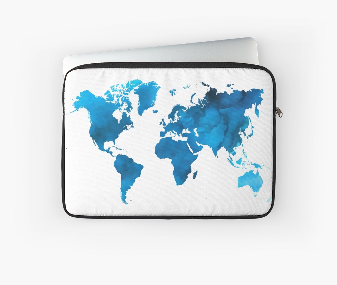 1181x999 Blue Watercolor World Map Laptop Sleeves By Bangint Redbubble