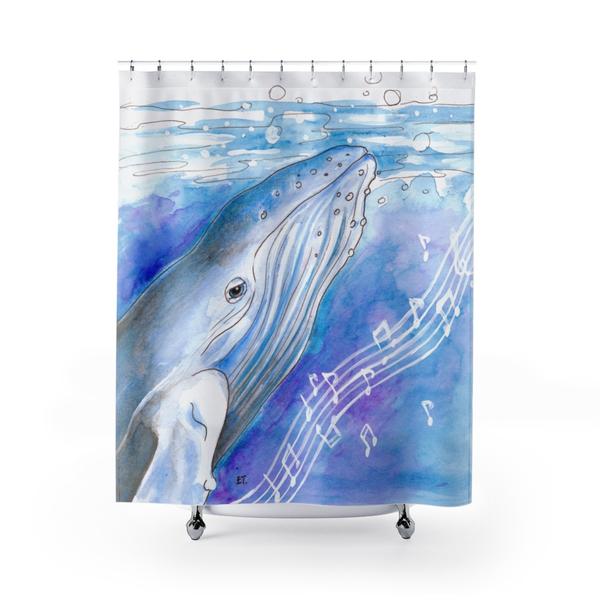 600x600 Blue Humpback Whales Song Watercolor Artshower Curtain Seven