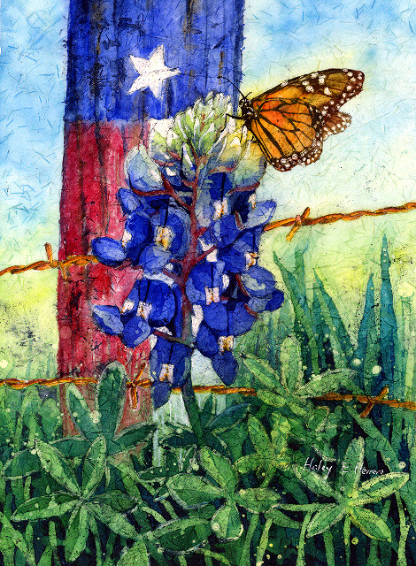 470x640 Texas Bluebonnet Watercolor Batik On Kinwashi Rice Paper,