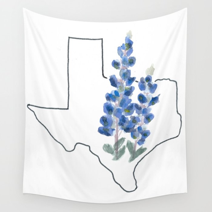 700x700 Texas Watercolor Bluebonnet State Flower Map Wall Tapestry By