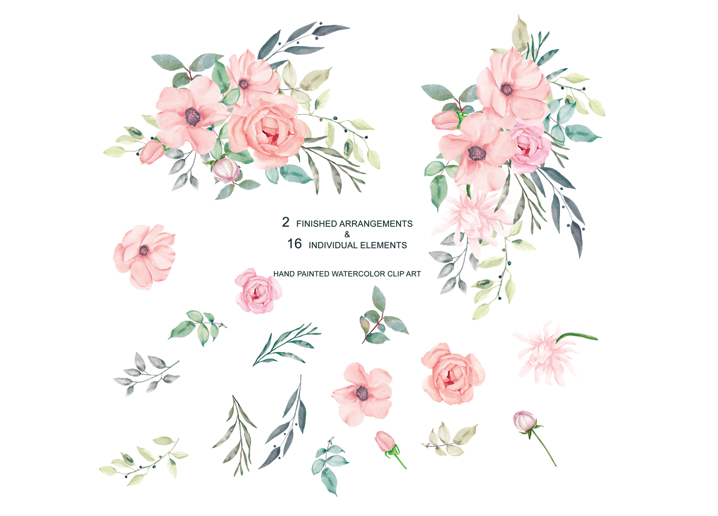 1400x1007 Hand Painted Blush Watercolor Flowers Clipart By Patishop Art