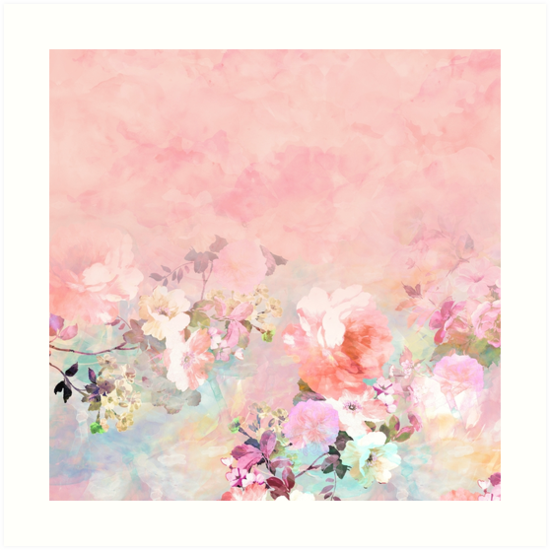 550x550 Pastel Blush Watercolor Ombre Floral Watercolor Art Prints By