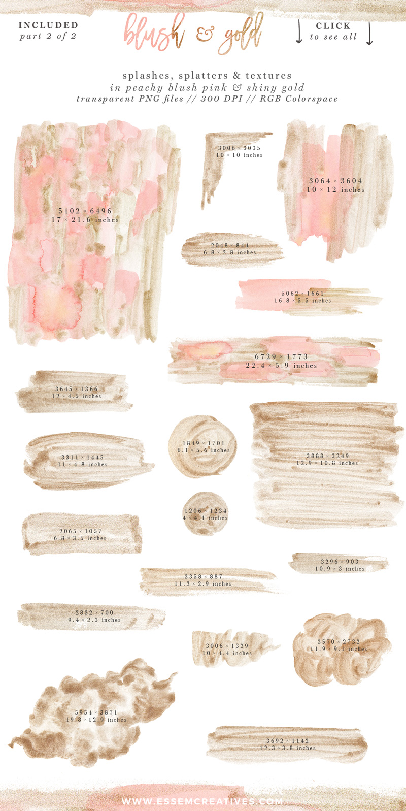 800x1597 Blush Pink And Gold Watercolor Textures For Wedding Invitations Amp More