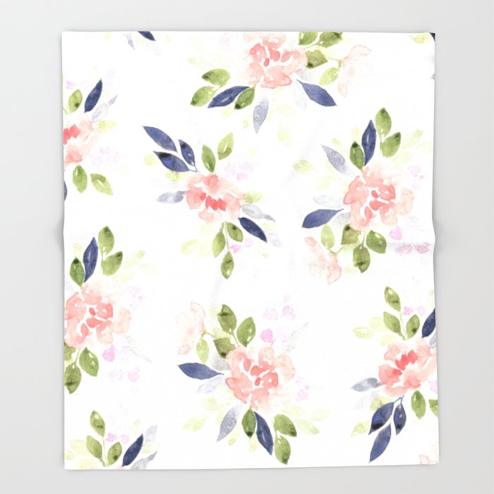 700x700 Peach Amp Nvy Watercolor Flowers Throw Blanket By Katrinacrouch