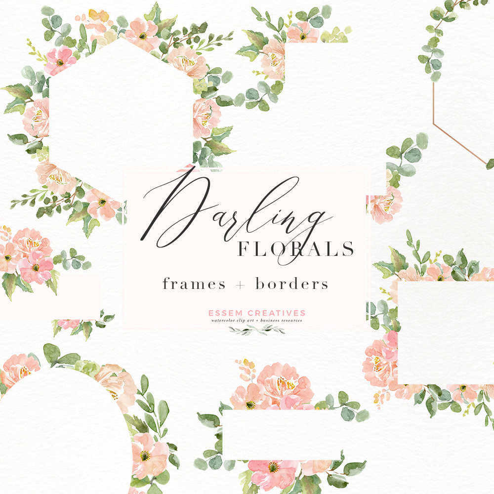 1000x1000 Watercolor Flower Border Clipart, Romantic Blush Peony Floral