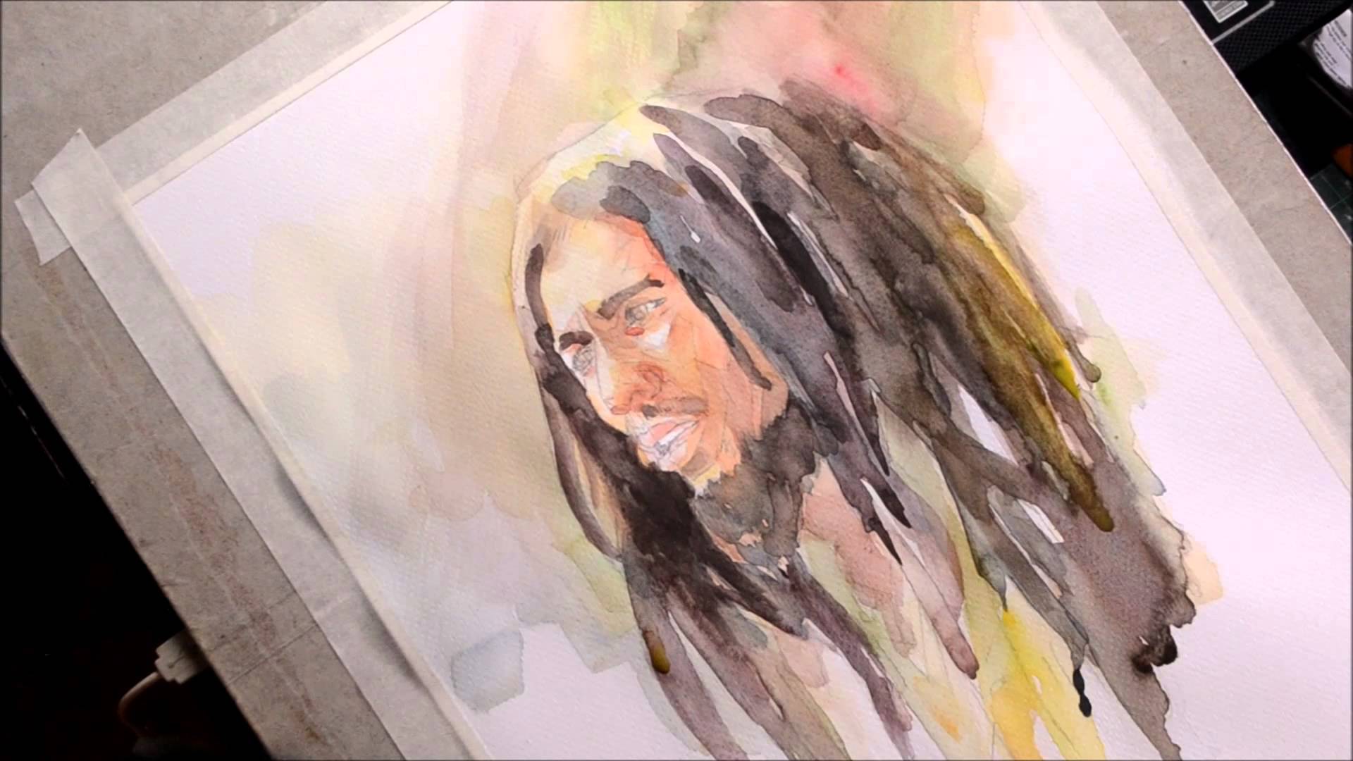 1920x1080 Bob Marley Timelapse Watercolor Painting