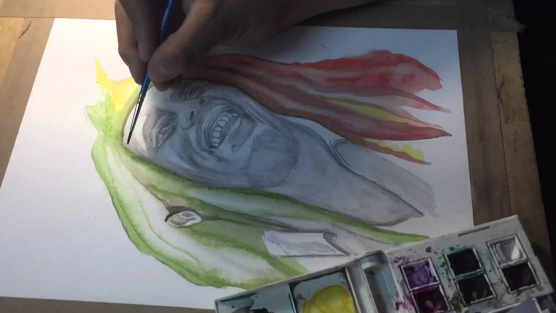 1920x1080 Bob Marley Watercolor Portrait