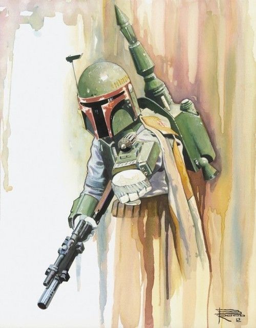 500x641 Boba Fett Watercolor By Brian Rood Tattoos Boba