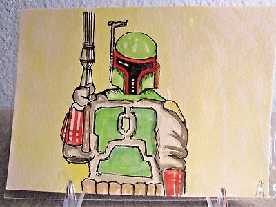 400x300 Boba Fett Art Original Drawing Aceo Sketch Card Star Wars Empire