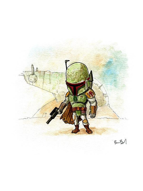 600x800 Boba Fett Bounty Hunter Star Wars Watercolor Print Ben Byrd Art