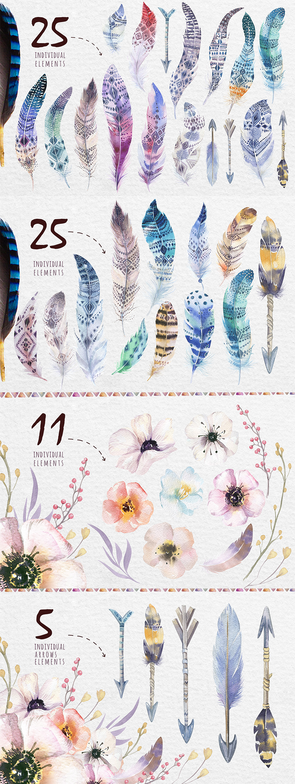 940x2494 Bohemian Watercolor Tribe Feathers