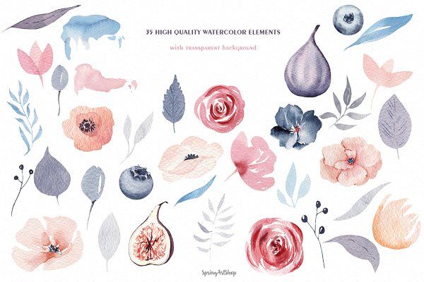 600x400 Bohemian Watercolor Flower Big Set