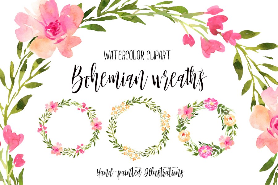 900x600 Free Watercolor Bohemian Wreaths Free Design Resources