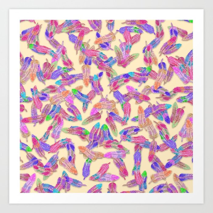 700x700 Girly Vibrant Bohemian Watercolor Feathers Pattern Art Print By