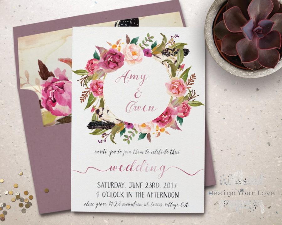 900x720 Printable Wedding Invitation Printable Floral Wreath Wedding
